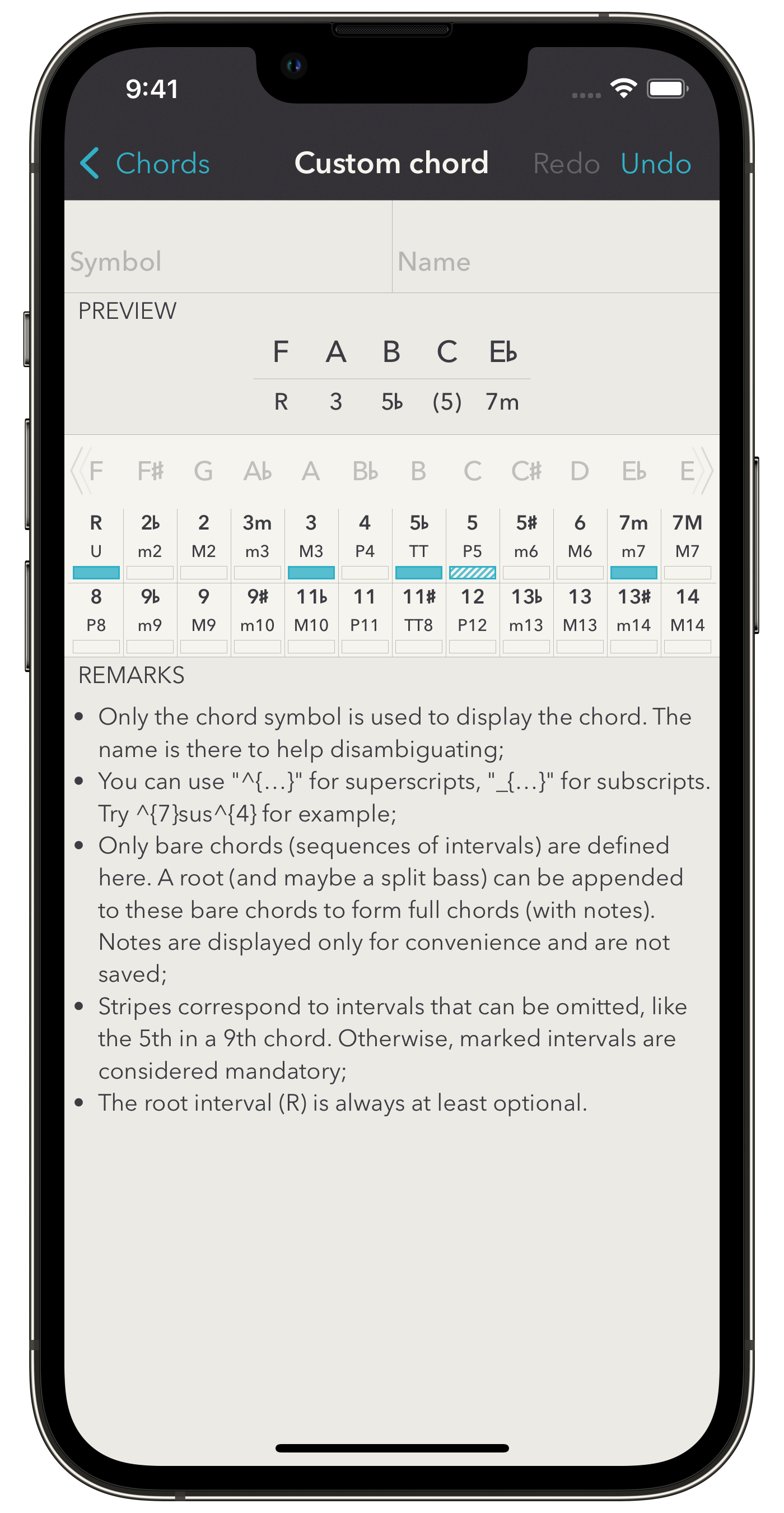 Custom chord formula